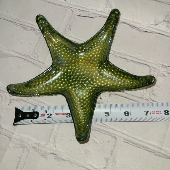 Iridescent Ocean Starfish Dishes Red-Green Art Glass - Set of 2 Coastal Decor - Picture 9 of 9